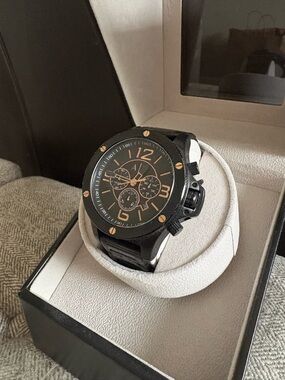 Armani Exchange Black and Rose Gold Men's Chronograph Watch